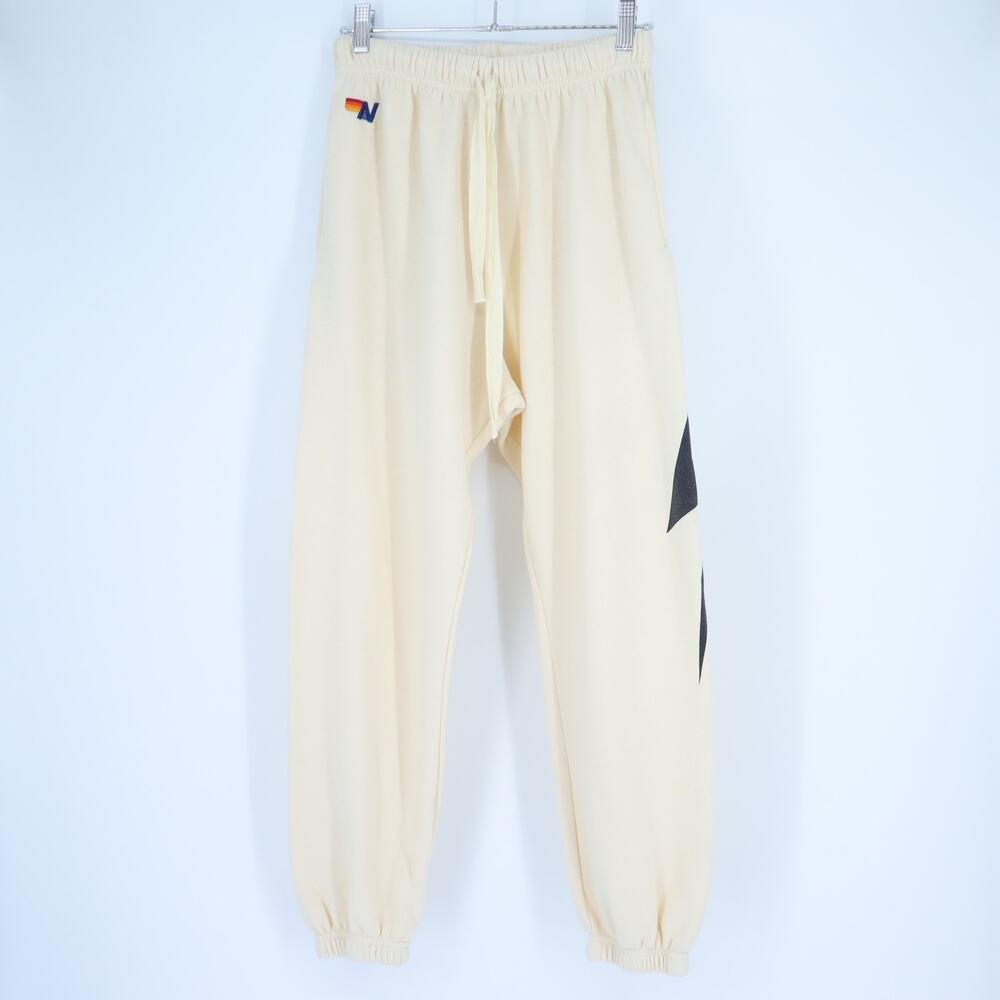 Aviator Nation Cream Track Joggers with Black Chevron